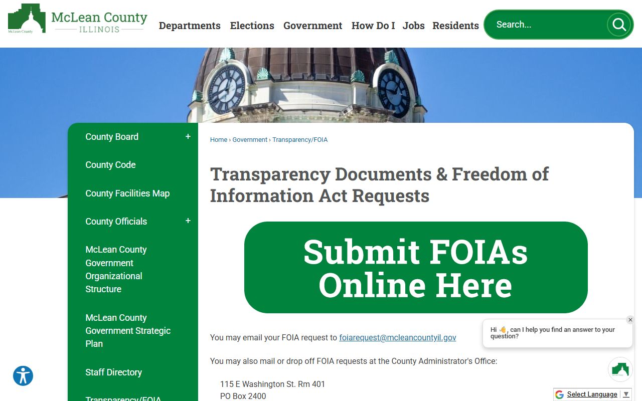 McLean County FOIA page noting court records are routed separately from arrest records